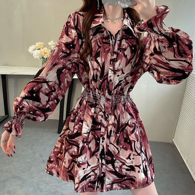 Ruffle printed flared sleeve top with light-produced French niche slim waist-hugging shirt unique beautiful shirt for women