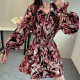 Ruffle printed flared sleeve top with light-produced French niche slim waist-hugging shirt unique beautiful shirt for women