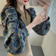 French chic small shirt autumn clothes large size printed puff sleeve top women's niche light luxury temperament suit collar shirt fairy
