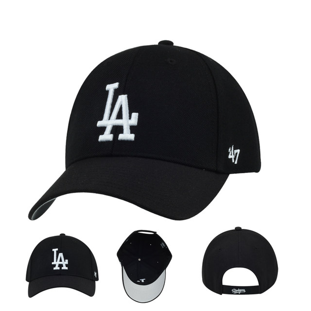 47 baseball cap for men and women, black hard top, classic LA sun protection visor, casual NY Yankees curved brim peaked hat