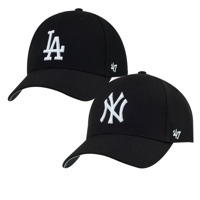 47 baseball cap for men and women, black hard top, classic LA sun protection visor, casual NY Yankees curved brim peaked hat