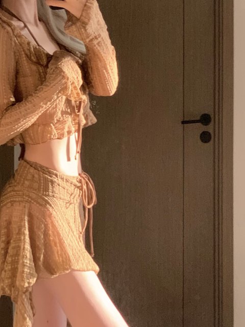 mosricci skirt-style split swimsuit with breast pads four-piece women's lace sexy conservative body-covering sunscreen bikini