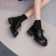 Goldlion Loafers Spring and Autumn New Retro British Style Casual Oxford Shoes Thick Sole Increased Black Small Leather Shoes for Women