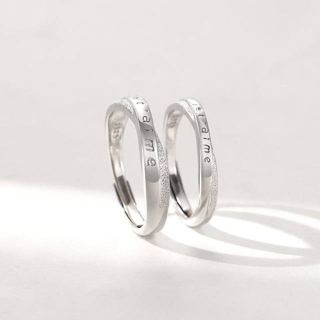 French I love you couple pair ring female ring pair silver niche design simple circle birthday gift for girlfriend S