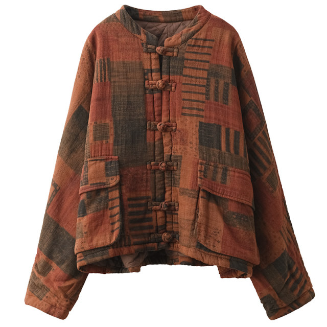 Winter retro fried color printed cotton thickened cotton coat for women new Chinese style handmade buckle cotton jacket for cotton jacket