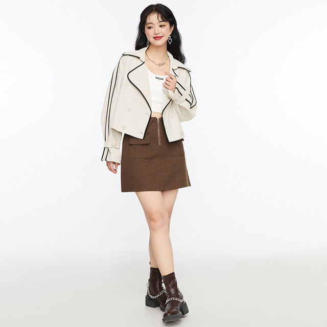 GW large-size women's clothing 2025 autumn and winter new jacket jacket light color slightly fat mm flesh covering and slimming and versatile small top for women
