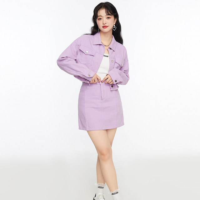 GW large size women's fashionable loose breasted denim jacket 2025 autumn new fat mm age-reducing slimming jacket top
