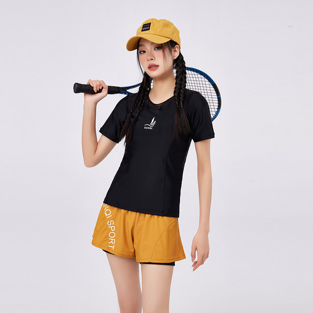 Sanqi split swimsuit women's hot spring 2023 new belly-covering and conservative short-sleeved boxer pants swimsuit swimsuit