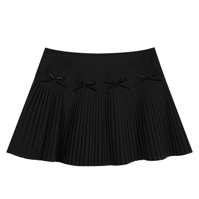 The same sweet bow tied pleated short skirt for internet celebrities for women in autumn and winter, new high-waisted slimming half-body A-line skirt

