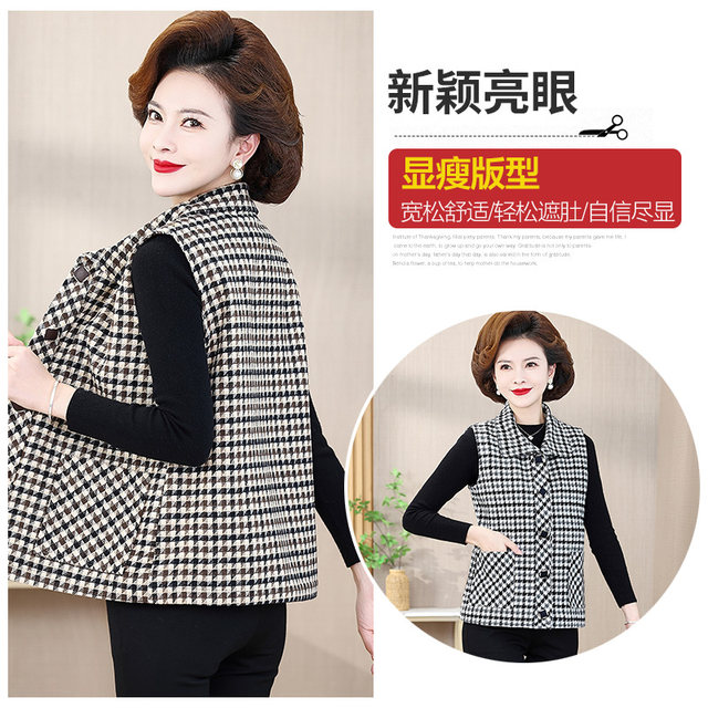 Mom plus velvet thickened vest woolen jacket middle-aged women's clothing 2025 new autumn and winter vest cotton coat middle-aged and elderly
