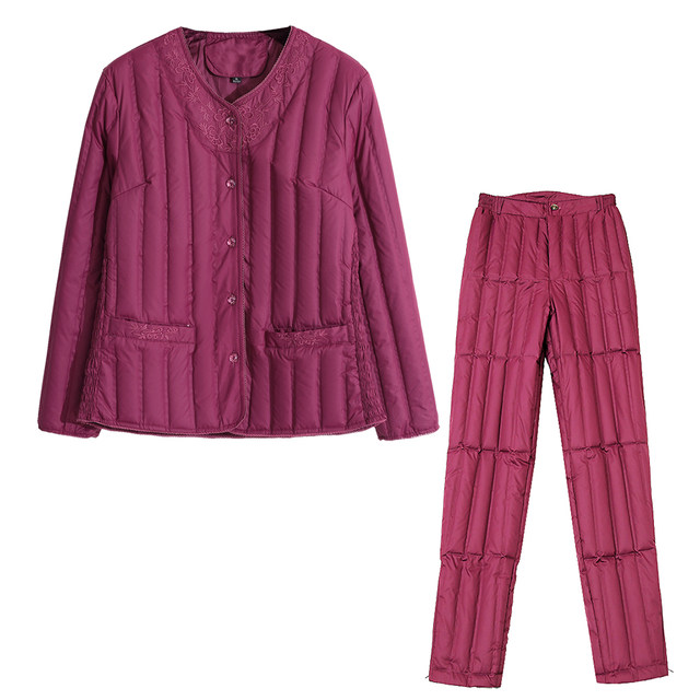 Hengyuanxiang Group Colorful Sheep Middle-aged and Elderly Down Jacket Down Pants Insole Set Women's Thickened Warm Interior Wear Mom's Outfit