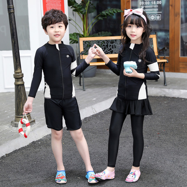 Children's swimsuit boys split girl skirt -style long -sleeved sunscreen fast dry middle children diving clothes parent -child swimsuit