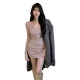 2025 spring new base skirt hot girl short skirt nightclub V-neck pleated slim hip-pack sexy dress for women