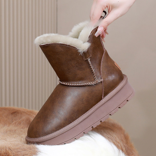Pure cowhide wool winter snow boots for women waterproof and non-slip plus velvet and thick sole 2025 new Northeast warm cotton shoes