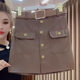 European station autumn and winter pu leather short skirt 2024 high waist casual hip-pack skirt versatile base button retro skirt