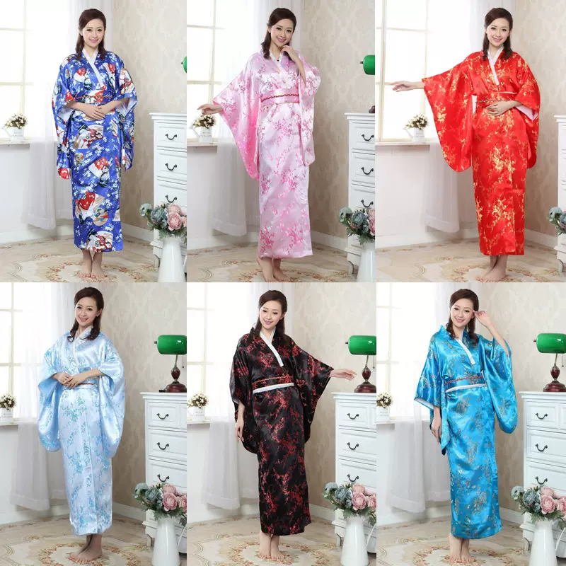 和服The kimono本の着物仿真丝孔雀花日本和服日式长和服