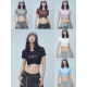 CBXLAB Street Dance Trendy Brand Summer Sea Wave Navel Embroidery Short Sleeve Star Hanging Chain Kpop Hot Girl Slim Body Clothes Women
