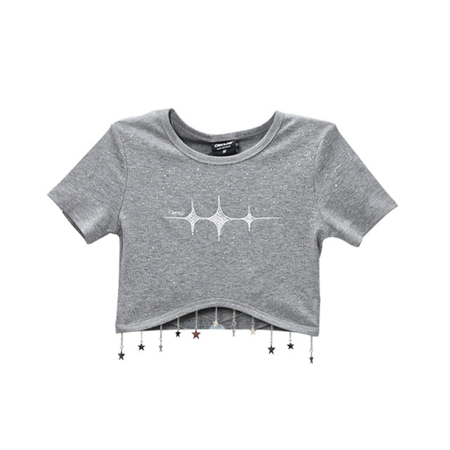 CBXLAB Street Dance Trendy Brand Summer Sea Wave Navel Embroidery Short Sleeve Star Hanging Chain Kpop Hot Girl Slim Body Clothes Women

