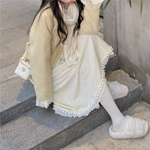 Spring and autumn and winter fat MM2-300jin [Jin is equal to 0.5 kg] Japanese half-body skirt female large size loose high waist sweet overlays, knee drooping A-line umbrella skirt
