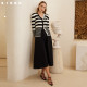 Siego Commuter Simple Pocket Black and White Cotton A-shaped Slim Long Skirt 64412602
