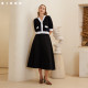 Siego Commuter Simple Pocket Black and White Cotton A-shaped Slim Long Skirt 64412602
