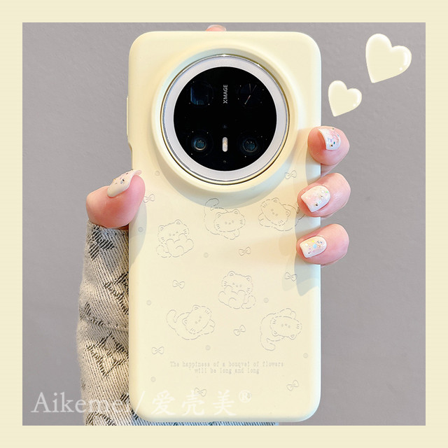 Suitable for Huawei mate70pro+mobile phone case Mate60pro soft cute cartoon bow cat MT40pro liquid silicone mate50pro solid color pura70pro anti-fall women's style