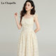 La Chapelle/La Chapelle temperament hollow lace floral small flying sleeve dress slimming mid-length skirt
