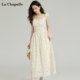 La Chapelle/La Chapelle temperament hollow lace floral small flying sleeve dress slimming mid-length skirt