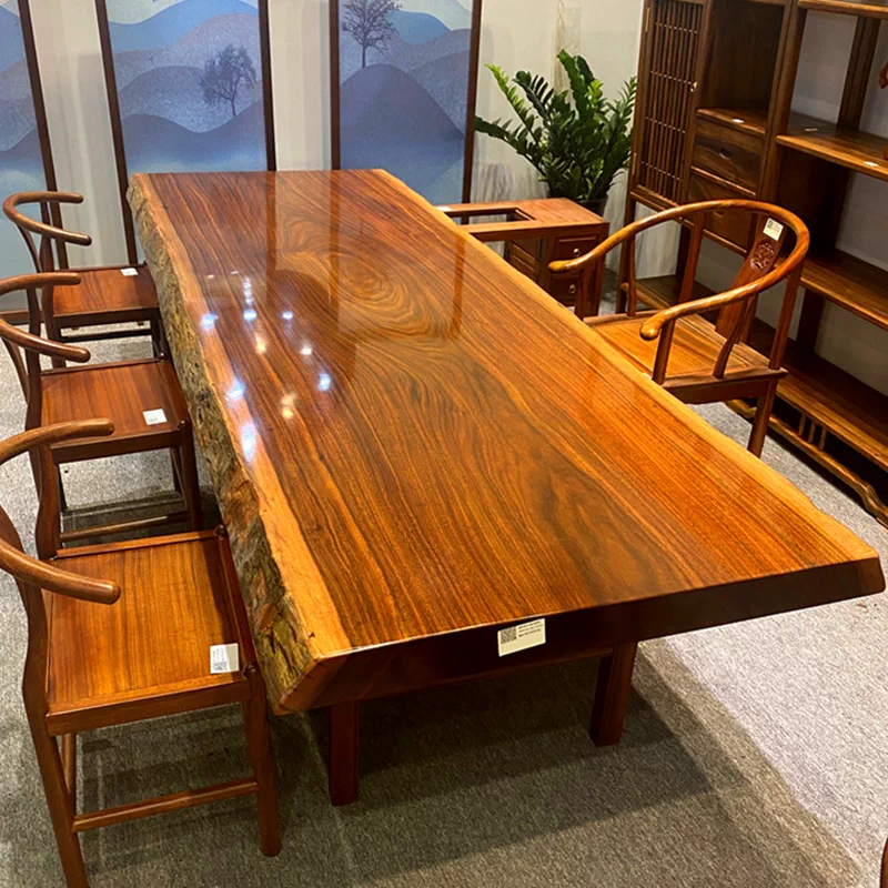 奥坎大板桌实木原木茶桌茶台巴花办公桌餐桌