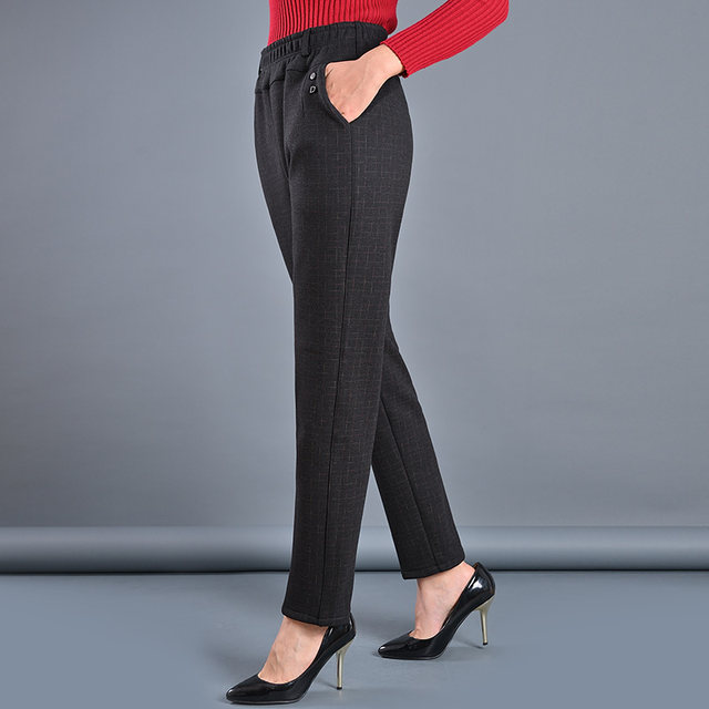 Middle -aged and elderly women's pants loose Mom pants autumn and winter trousers elastic straight pants high waist loose pants old pants with pants with pants
