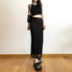 KLIOU Hong Kong style retro black mesh stitching high waist skirt women's slim slim straight hip-covering long skirt summer