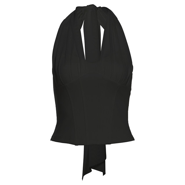 KLIOU cuts men and women's sexy mesh splicing halter neck strap vest women look slim and waist-hugging hot girl short top