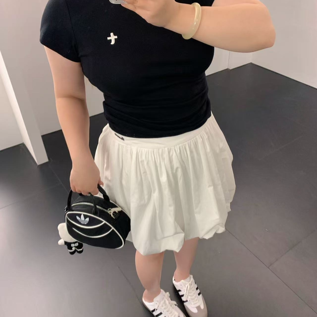 Huizhi huizhi letter embroidered fluffy skirt custom elastic waist slightly fat large size sweet skirt KF9975
