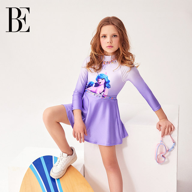 BE van der Ann jointly-branded children's swimsuit girls one-piece long-sleeved sun protection medium-sized children's swimsuit girls skirt swimsuit