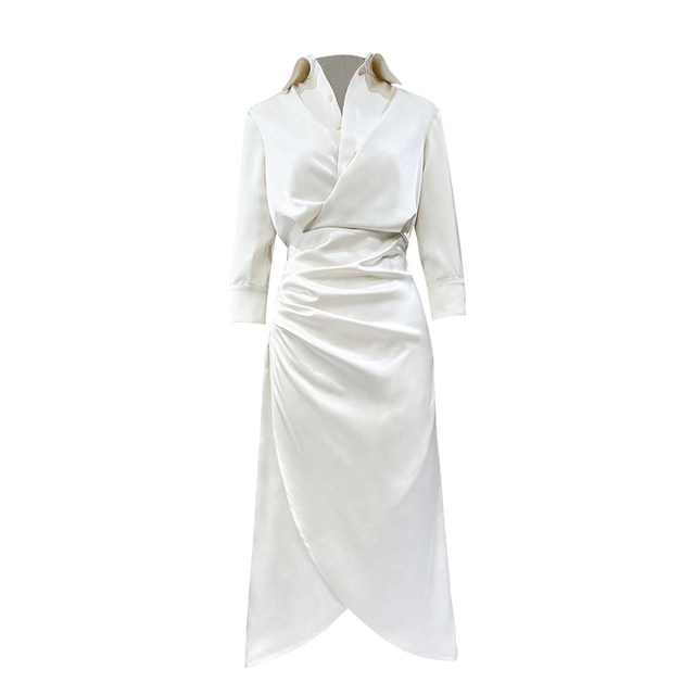 Dresses, women's shirts, professional temperament, high-end long-sleeved slim long skirt, irregular waist-hugging skirt, over-knee skirt