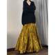 Reading garment technique gold printed skirt Chinese style old money style velvet skirt irregular gold velvet fishtail skirt