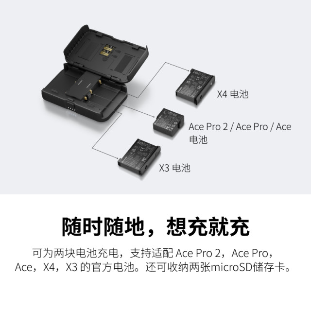 Shadowstone Insta360 portable charging box compatible with Ace series/X4 Air/X4/X3