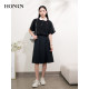 HONRN/Red Casual Black Double Pocket Belt A-line Skirt Skirt Women's Spring and Autumn Medium-length HI11OQ252