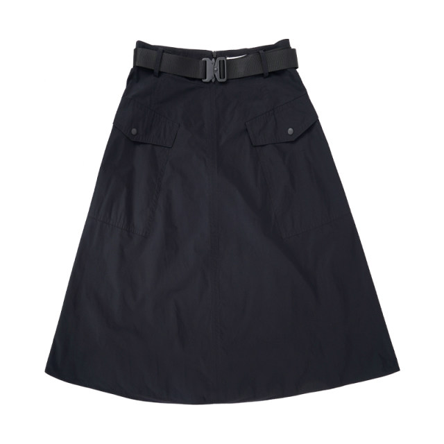 HONRN/Red Casual Black Double Pocket Belt A-line Skirt Skirt Women's Spring and Autumn Medium-length HI11OQ252