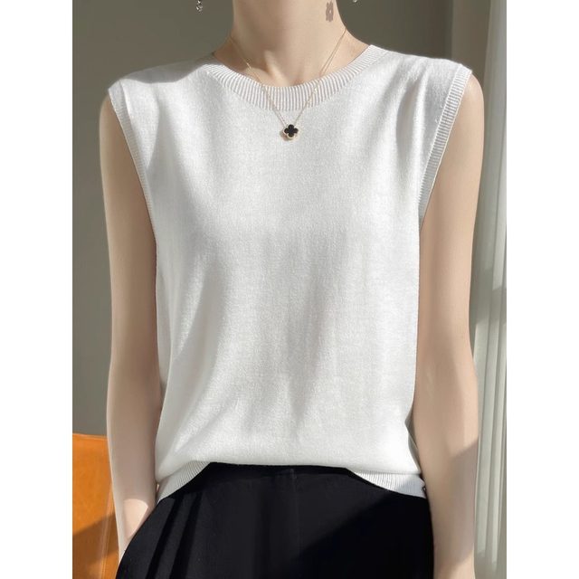 First-line ready-to-wear worsted wool round neck vest for women with inner bottoming early autumn suspender casual sleeveless sweater top
