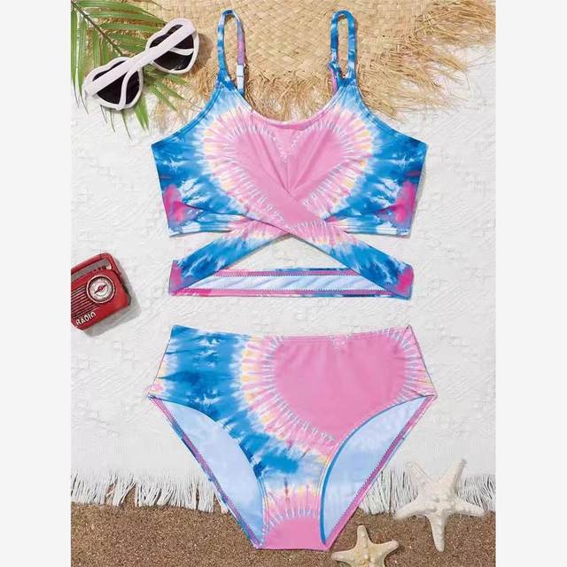 European and American foreign trade original single export swimsuit medium and large girls split triangle bikini hot spring children's cute princess outfit