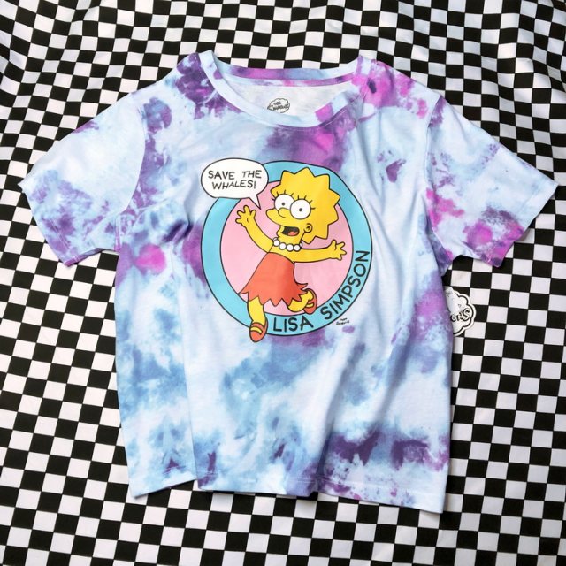 Export baby blue -purple cartoon tie dyeing color street swag sweetheart y2k hot girl cute soft cute short -sleeved T -shirt
