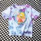 Export baby blue -purple cartoon tie dyeing color street swag sweetheart y2k hot girl cute soft cute short -sleeved T -shirt
