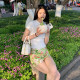 E7Q8 Seaside vacation style colorful plant printed hip skirt for women in summer low waist slim sweet and spicy skirt
