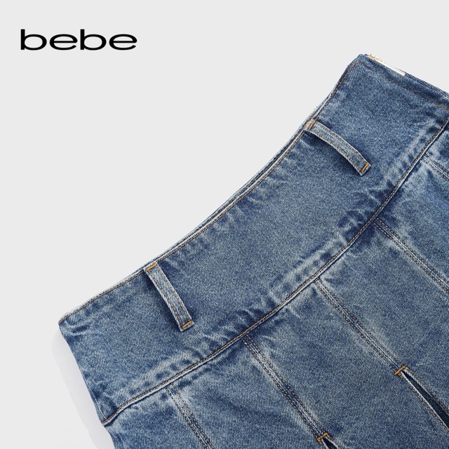 bebe winter series women's fashionable belt short denim pleated skirt 420102
