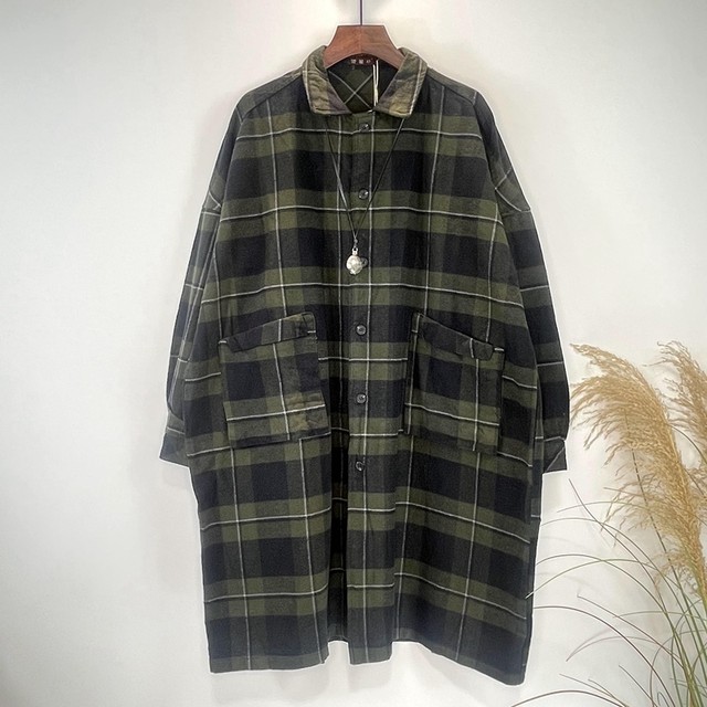 Windproof temperament thin woolen coat spring and autumn snow blue fir original cotton and linen large size women's long large size loose coat