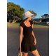 NEVA HU square collar knitted short-sleeved dress for women in summer slim waist and slim temperament hot girl a-line short skirt
