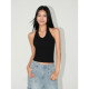 NEVA HU black halter neck small suspender knitted vest for women wearing 2025 summer slim short backless top