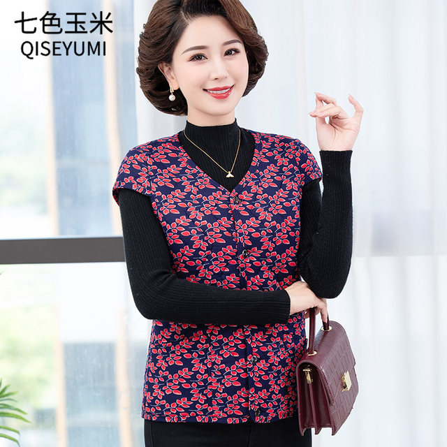 Autumn and winter mother's wear velvet quilted vest vest thickened waistcoat inside and outside short-sleeved middle-aged and elderly women's cardigan