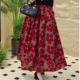 Floral cotton and linen skirt for women in summer spring and autumn 2025 new high-waisted pleated drooping letters large swing midi skirt